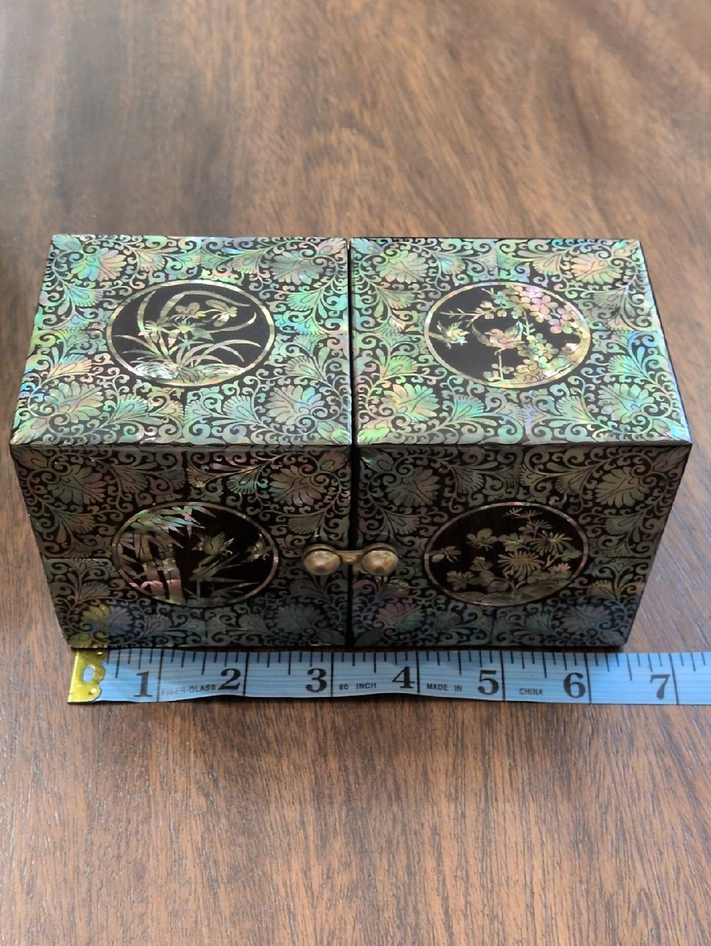Mother of Pearl Jewelry Box Butterfly and Bird Design 4 Drawers, Metal Latch
